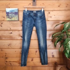 Rerock For Express‎ 💜 Denim Leggings Jeans Dark Stone Wash Embroidered 2 X 30"